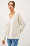 V-NECK BASIC KNIT TOP: Oatmeal