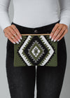 Olive, White & Black Aztec Wristlet