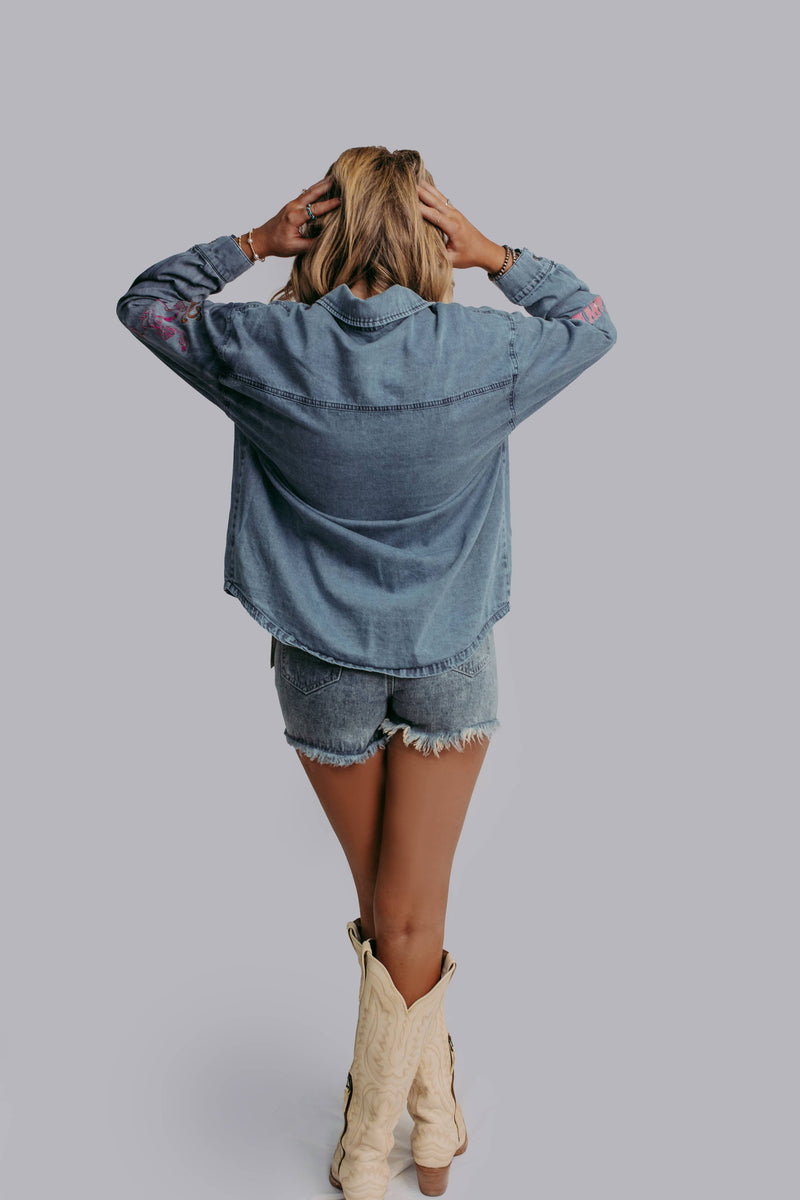 Giddy Up Embroidery Denim Button Down