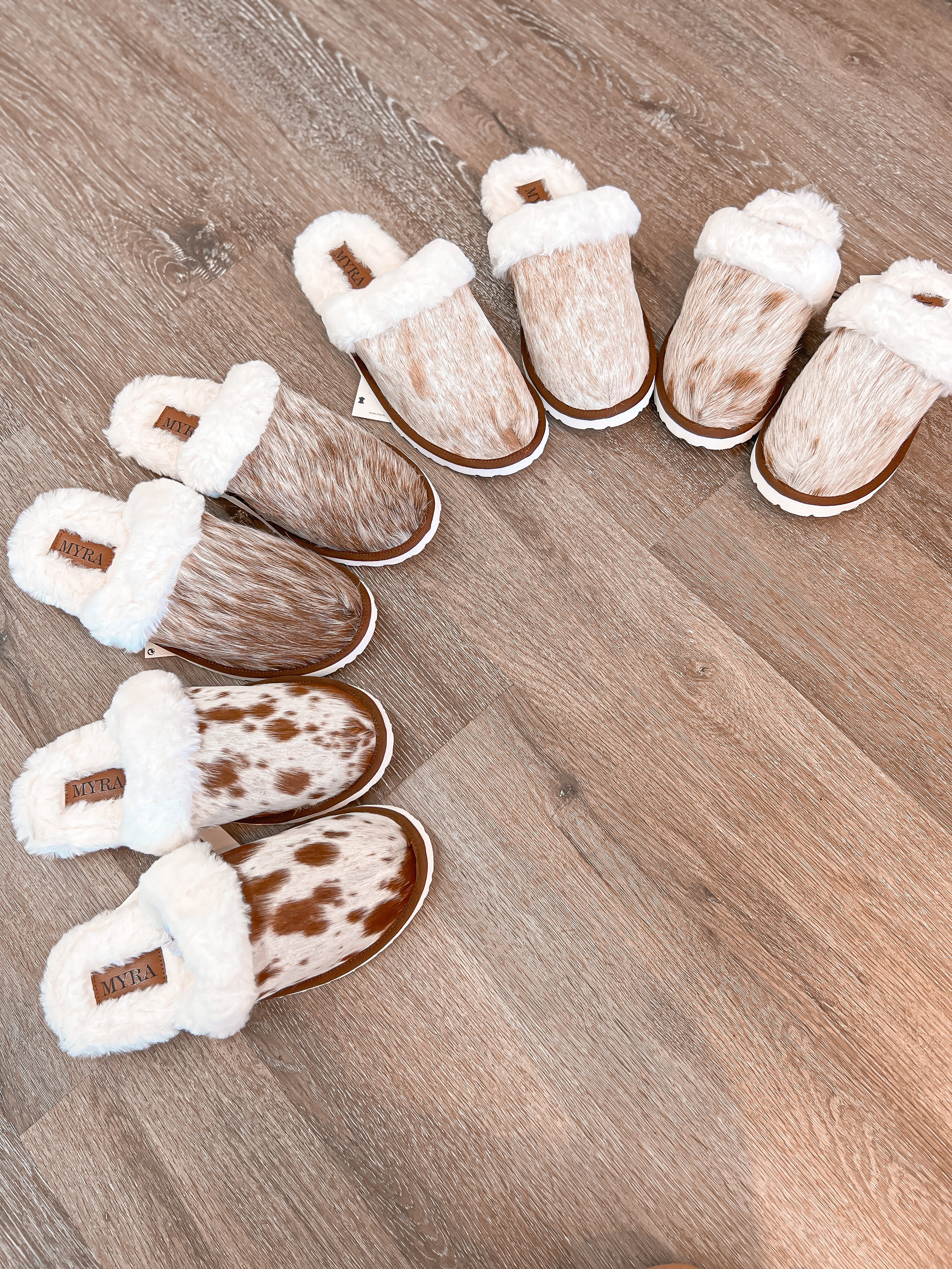 Brown Cowhide Slippers