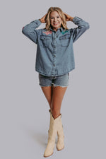 Giddy Up Embroidery Denim Button Down